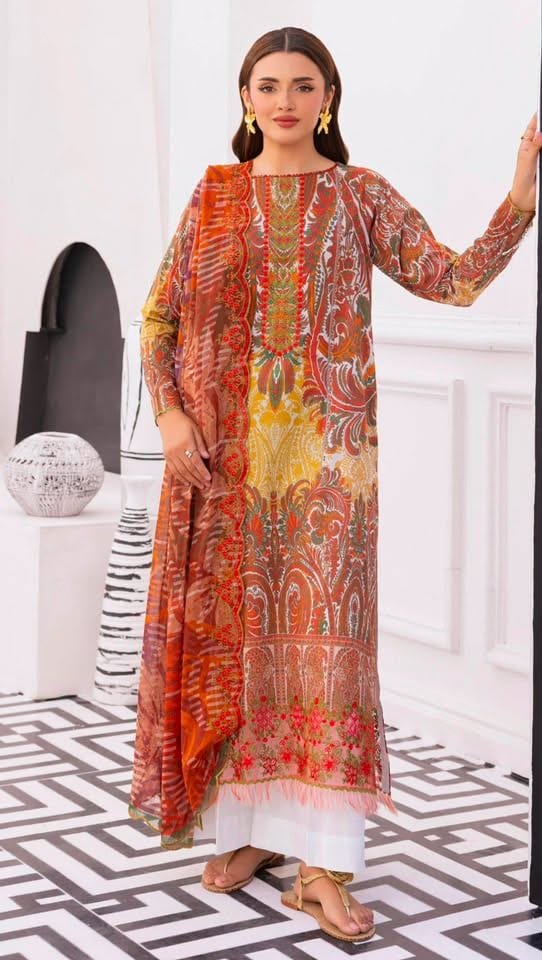 Sehr — Printed Lawn with Organza Dupatta — 3-piece — by Closet By Tasfin