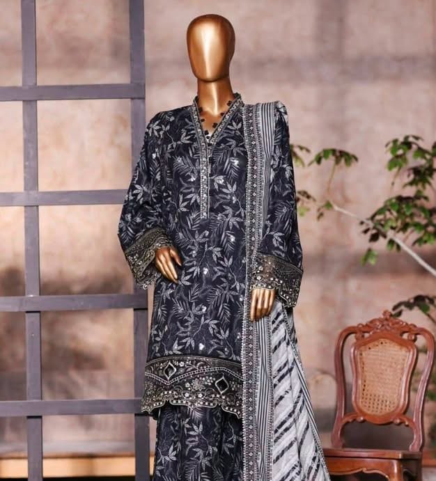 Sitara — Embroidered Lawn with Chiffon Dupatta — 3-piece — by Closet By Tasfin